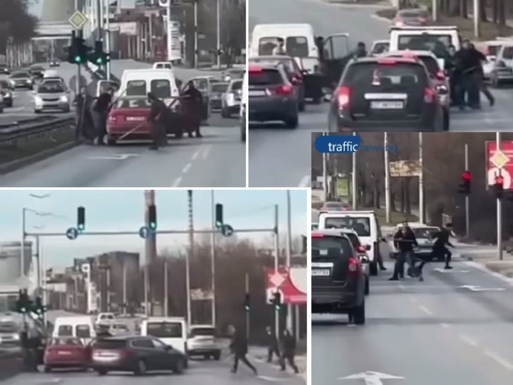Масов бой с колове в Пловдив на оживен булевард, има пострадал / ВИДЕО
